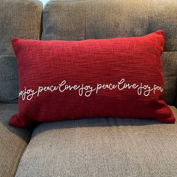 PEACE LOVE JOY The Christmas Shoppe Pottery Barn Collectible Pillow - Picture 2 of 5